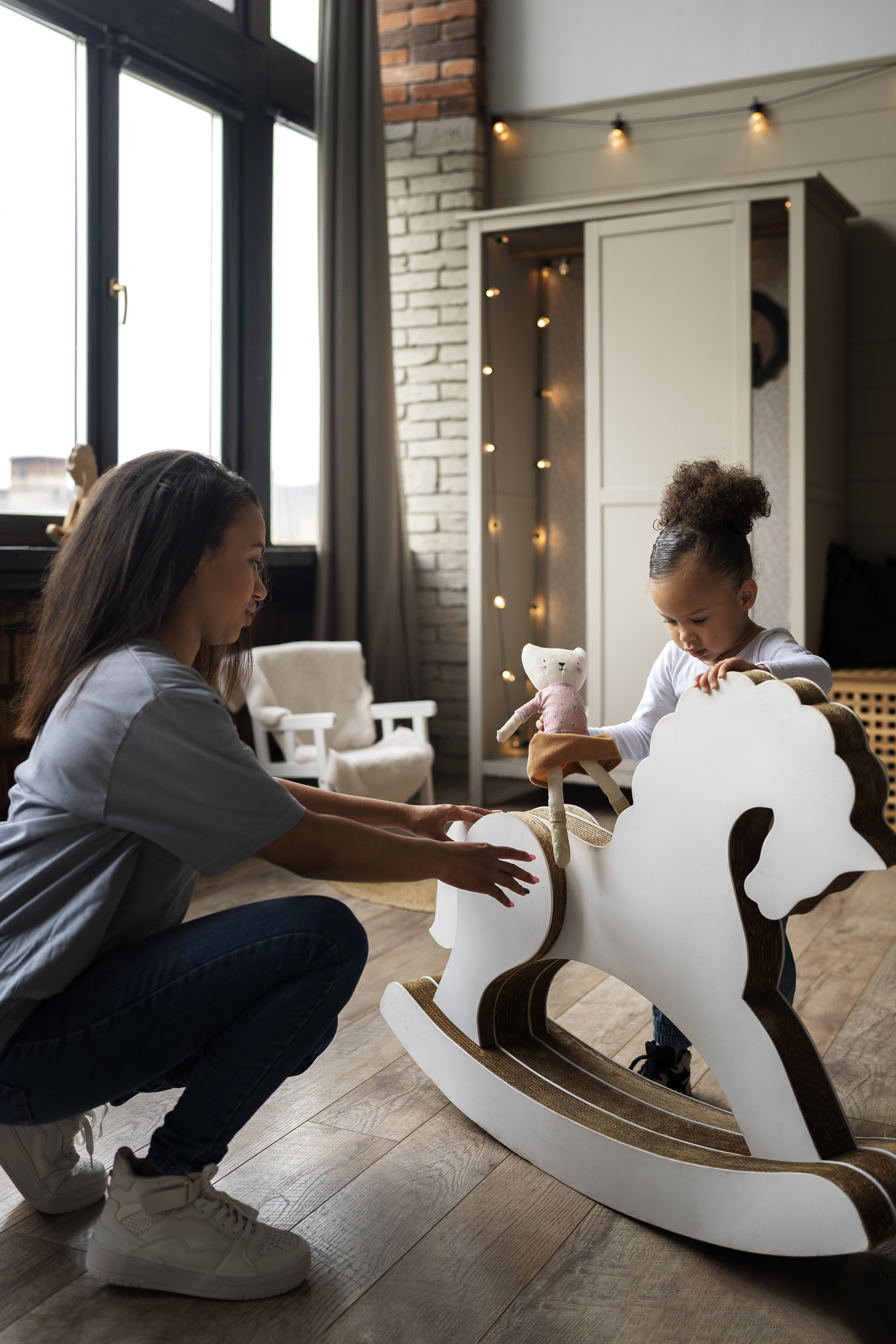 A caring moment between adult and child